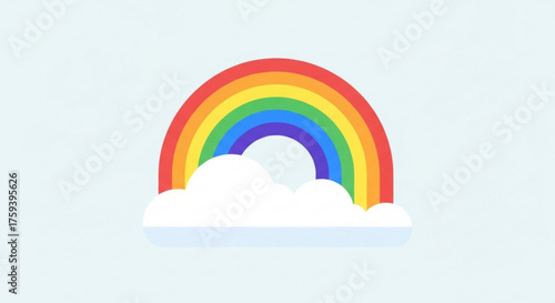 Illustration of a vibrant rainbow arching over fluffy white clouds, , symbolizing hope, diversity, and colorful dreams