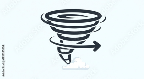 Illustration of a swirling tornado with a cloud base, , representing severe weather, danger, and the power of nature
