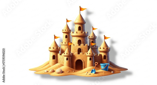 Illustration of a sandcastle, a symbol of summer fun, creativity, and beach vacations, perfect for children and families