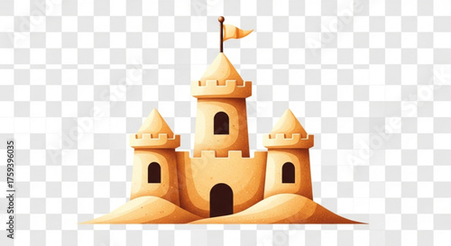 Illustration of a sandcastle, a symbol of summer fun, creativity, and beach vacations, perfect for children and families on transparent background