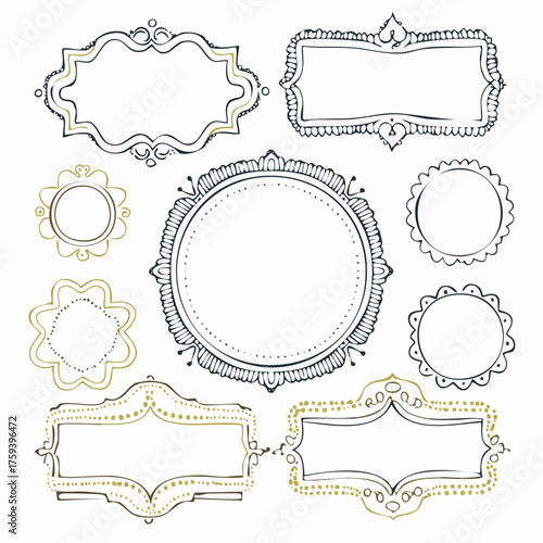 Hand drawn ink vintage frames. Stamp or letter mark frames for greeting cards
