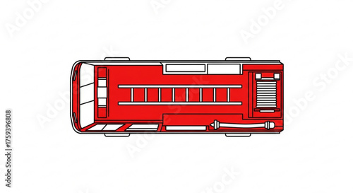 Top view of a red fire truck, a symbol of firefighting, rescue, and emergency response to fire incidents