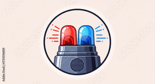 Illustration of a police car siren with red and blue lights emergency vehicle light icon in flat design style