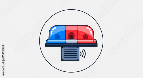 Illustration of a police car siren with red and blue lights emergency vehicle light icon in flat design style