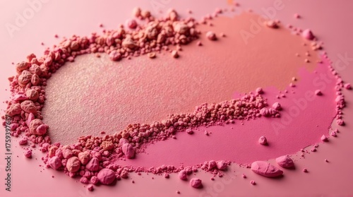 Pink Blush Powder Swatch on Pink Background, Beauty Product.