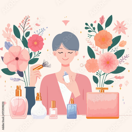 Vector illustration of a woman applying perfume