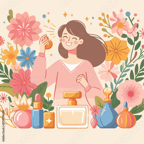 Vector illustration of a woman applying perfume