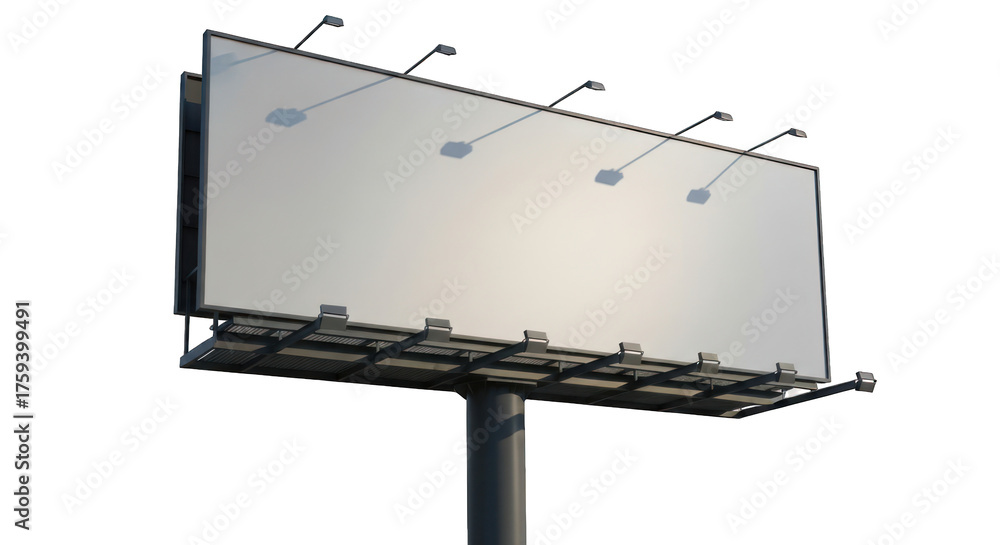 Obraz premium Billboard blank canvas; lights atop, against a dark background