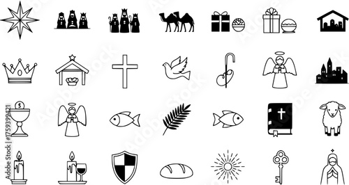 Christian Religious Symbols and Nativity Icons Collection