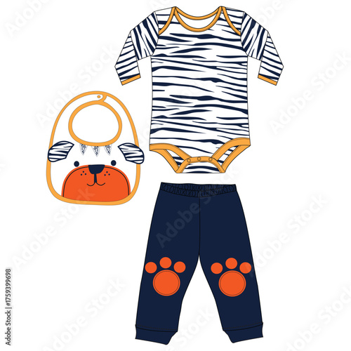 boys bodysuit with pant zebra print  vector art.