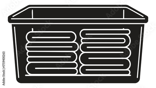 Laundry basket full of folded clothes isolated on white background clean garments in container for washing and ironing