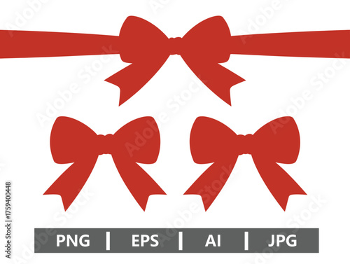 Vector art of three red bows, perfect for adding a festive touch to any design