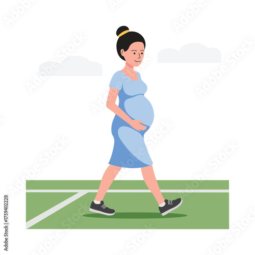 Evening walk with baby bump enjoying peaceful time illustration