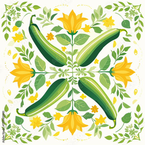 Artistic Zucchini and Floral Arrangement.