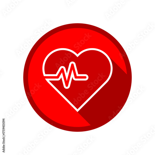 White heart with wave pulse heartbeat medical on red circle icon flat vector design
