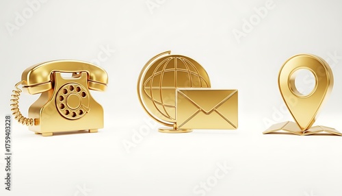 Golden contact icon set isolated on white background, communication concept