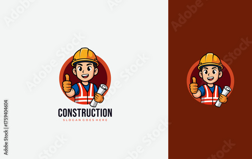 Construction Builder Cartoon Mascot Logo Design for  Company. Vector illustration, isolated design template