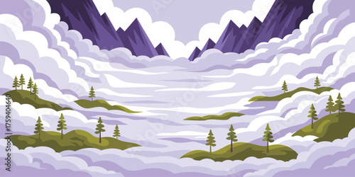 Serene mountain peaks rising above clouds offer a peaceful escape, perfect for relaxation retreats and inspirational journeys in nature's embrace