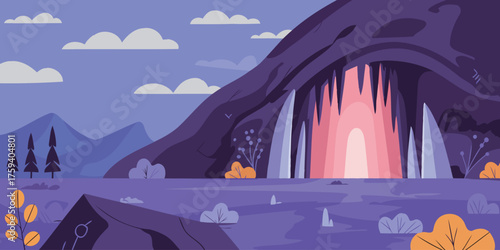Enchanting cave entrance with vibrant colors, inviting adventure and mystery in nature's hidden sanctuary, perfect for fantasy worlds and magical escapes