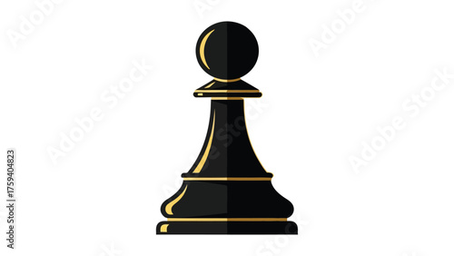 lat vector of a single chess pawn casting the shadow of a king , minimal black and gold tones on pure white background.