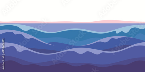 Serene ocean waves illustration with calming blue tones and peaceful horizon, perfect for backgrounds, websites, and creative projects needing a tranquil touch