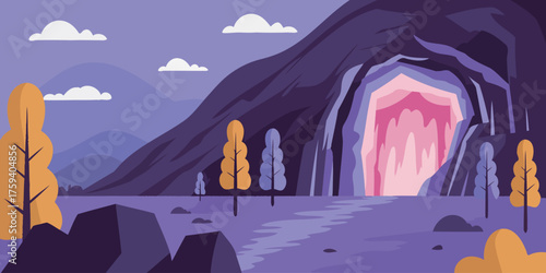 Stunning mountain cave landscape artwork for creative projects, explore the depths of nature with this captivating scenery ideal for designs and backgrounds