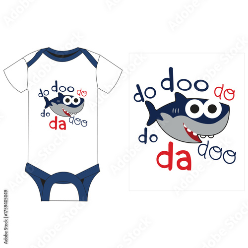 kids bodysuit little  shark  print vector art