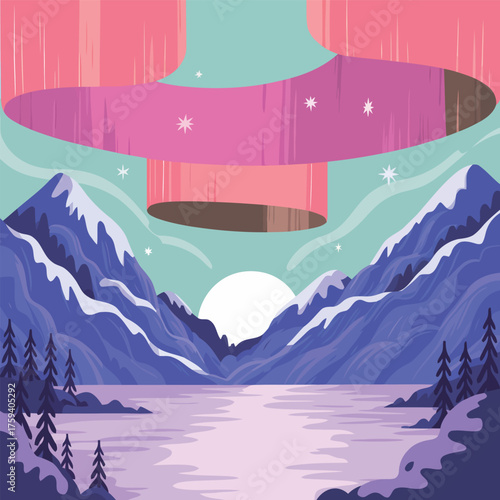 Enchanting aurora borealis dancing above majestic mountains and tranquil lake, a dreamy landscape that evokes wonder and inspires creativity