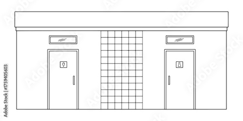 Toilet building exterior isolated graphic black white sketch illustration vector