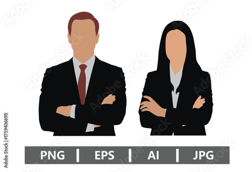 Vector art of business people standing with arms crossed man and woman in suits