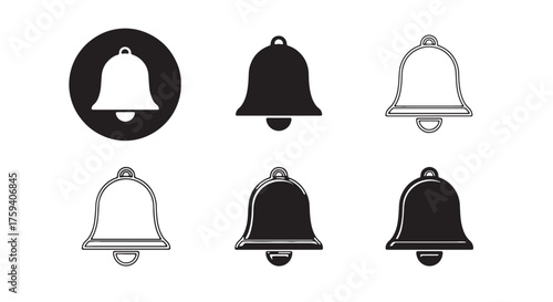 Set of notification bell icons simple vector glyphs for app and web design isolated on white backgro