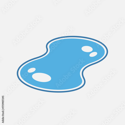 Blue water puddle or pool with light reflections on a white background.