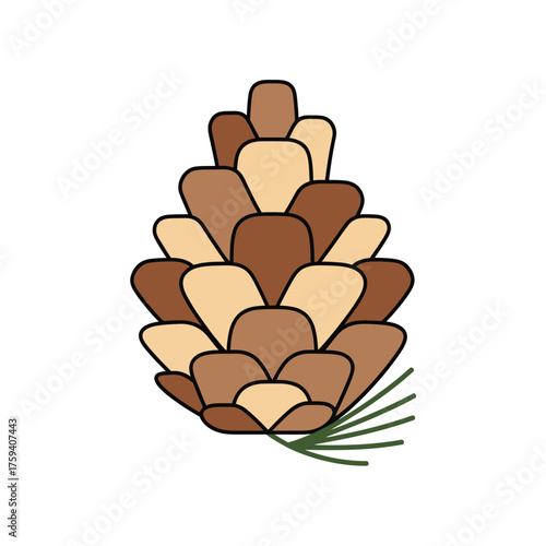 Illustration of a pine cone with needles on a white background.