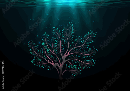 Seaweed in Deep Blue Sea, Underwater Scene