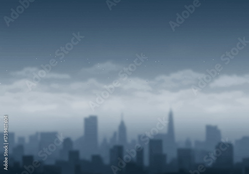 Urban Skyline Silhouette Blending with a Cloudy Twilight Sky