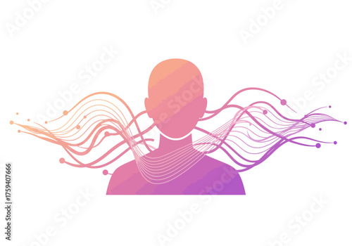 Abstract Human Head Silhouette With Sound Waves