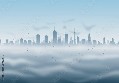 Cityscape with Skyscrapers Emerging from Fog and Haze