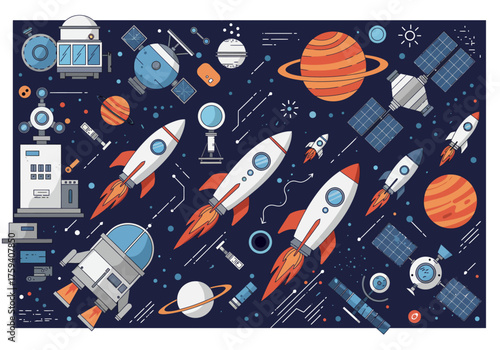 Space Exploration and Rockets Traveling Through Universe