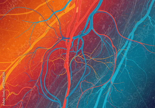 Abstract Vein Pattern in Red and Blue Tones