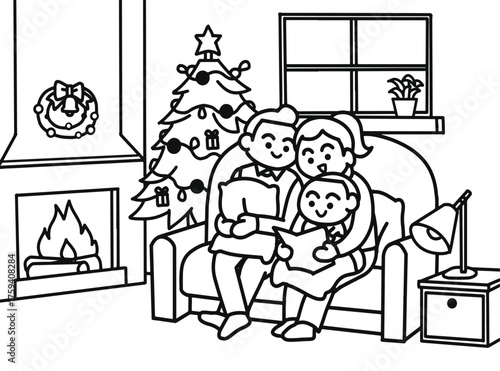 Family relaxing at home on Christmas Eve
