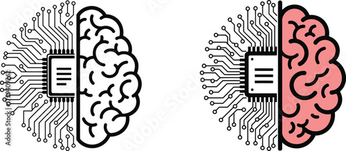 Modern artificial intelligence line icons with diverse color options