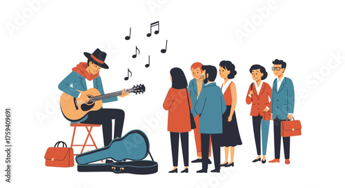 Street Musician Performing for a Small Crowd of People.