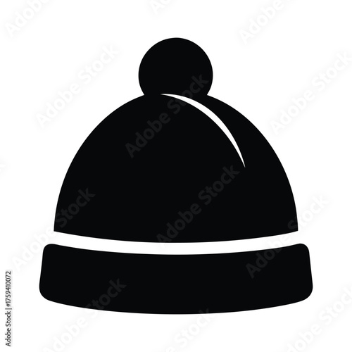 Black silhouette of a winter beanie hat with pompom