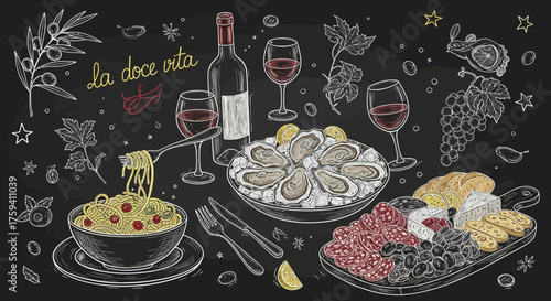 A Vibrant Chalkboard Illustration of Italian Feast: Celebrating La Dolce Vita