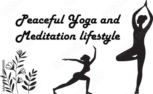 Peaceful yoga nad meditation lifestyle infographic flat black vector silhouette design