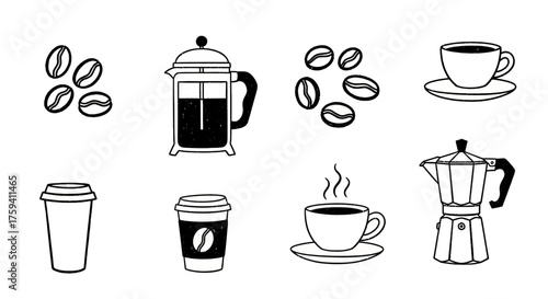 Coffee Time: Black and White Vector Set of Coffee Items for Your Designs