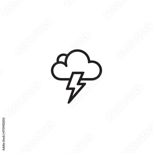Simple line art icon of a storm cloud with a lightning bolt symbol representing weather and electrical danger vector