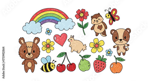 Cute Cartoon Animals and Nature Elements for Children's Illustration and Design