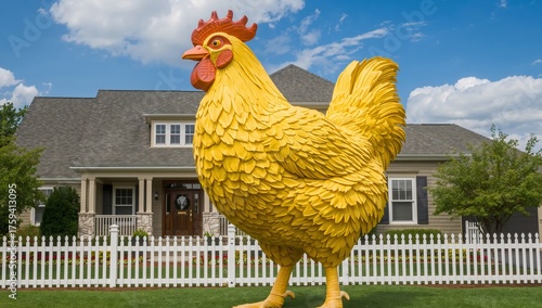 Giant Fowl, Golden Plumage A Peculiar Display of Outdoor Ornamentation.