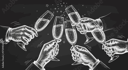 Elegant Illustration: Toasting with Champagne Glasses on a Chalkboard Background